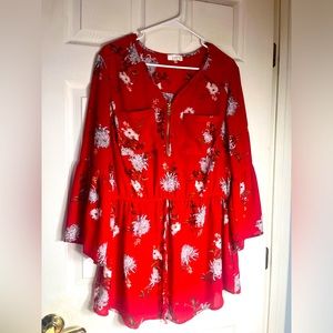 Stella Tweed Y2K plus size red and white floral Belle sleeve tunic top size 2x